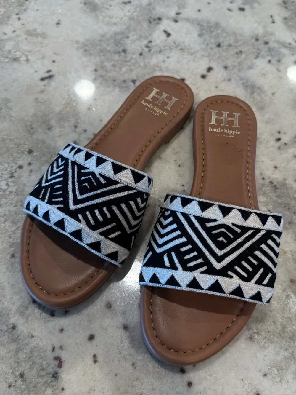 Haute Hippie Aztec Embroidered Boho Slides